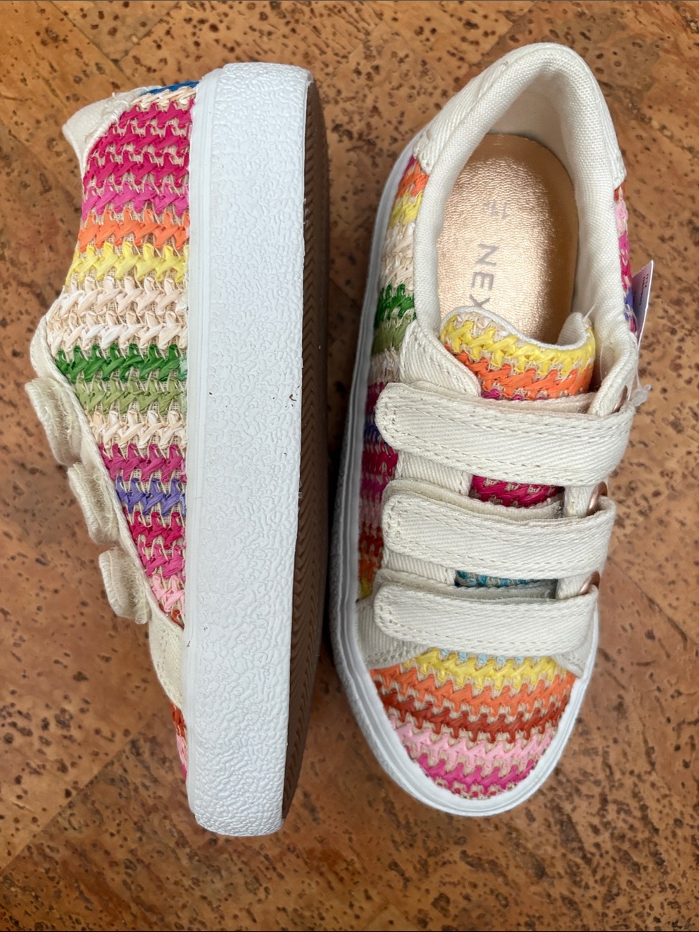 Next Kids Multicolor Rainbow Crochet Velcro Sneakers - Cream Trim